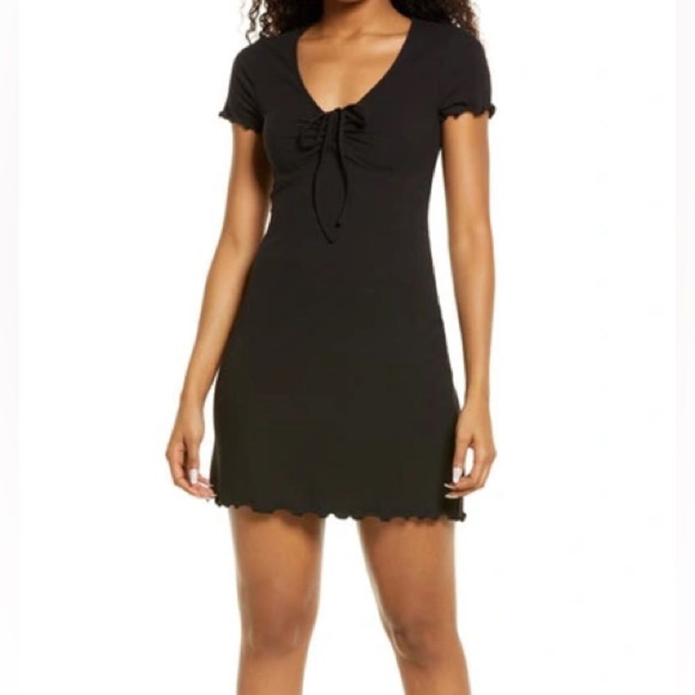 BP Tie Front Lettuce Edge Minidress - Black Small